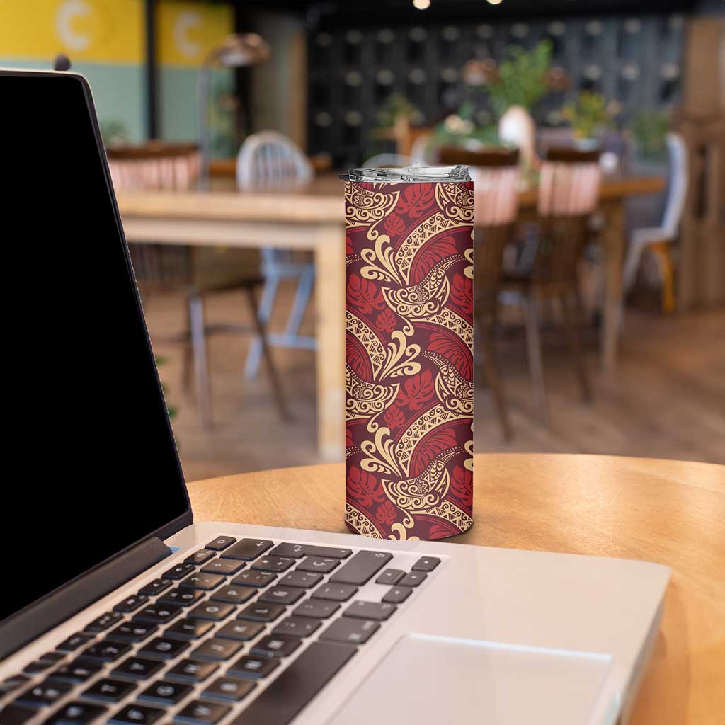 Luxury Red Monstera Skinny Tumbler Polynesian Tribal Pattern LT01 - Polynesian Pride