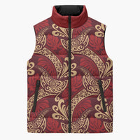 Luxury Red Monstera Sleeveless Puffer Jacket Polynesian Tribal Pattern LT01 Unisex Red - Polynesian Pride