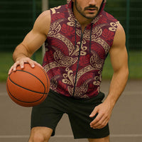 Luxury Red Monstera Sleeveless Zip Hoodie Polynesian Tribal Pattern LT01 - Polynesian Pride