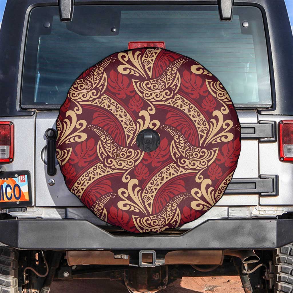 Luxury Red Monstera Spare Tire Cover Polynesian Tribal Pattern - Polynesian Pride