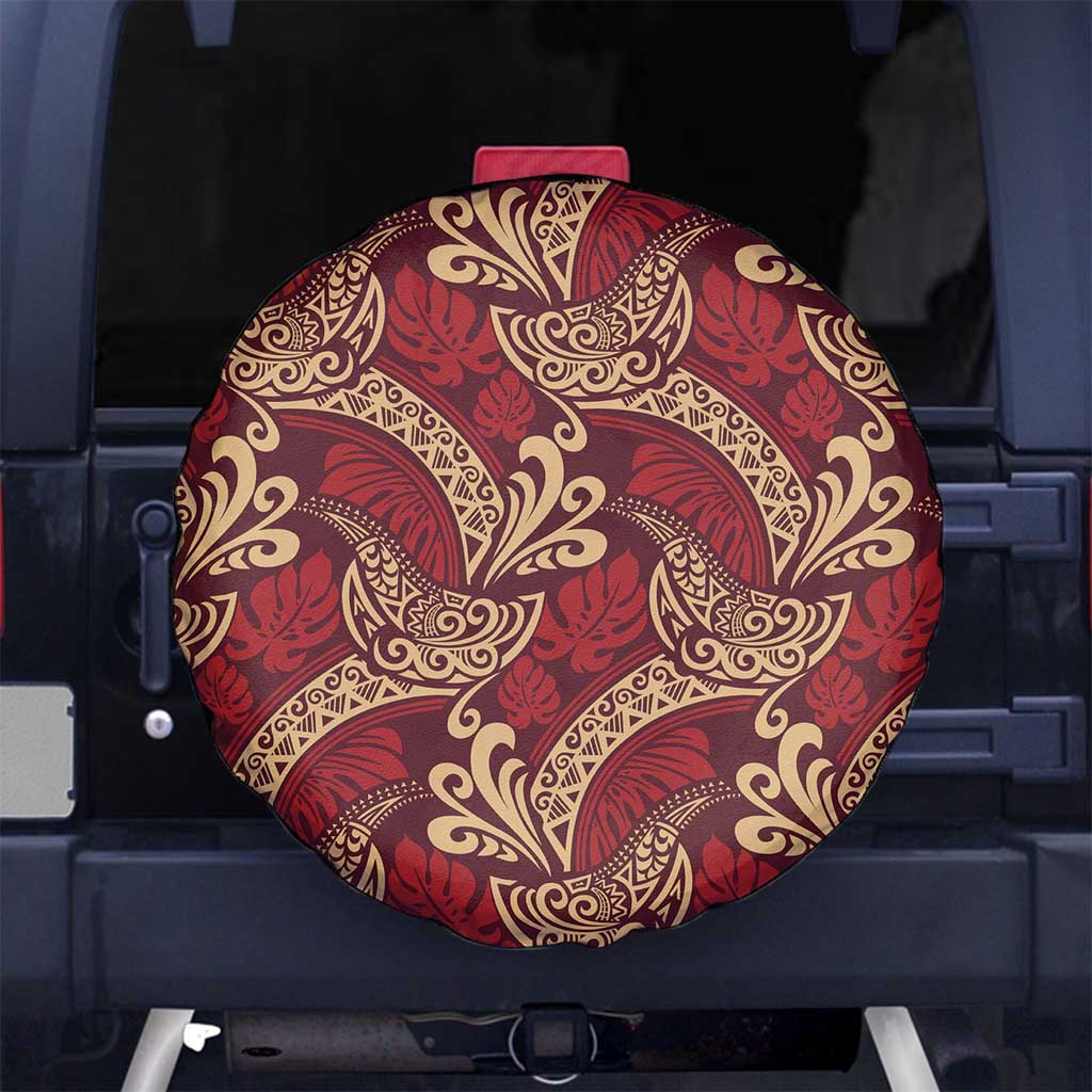Luxury Red Monstera Spare Tire Cover Polynesian Tribal Pattern - Polynesian Pride