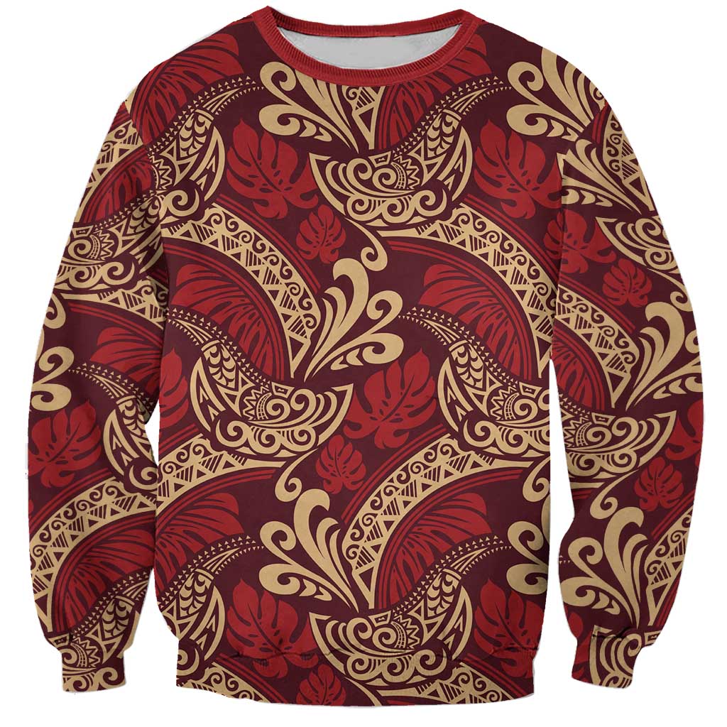 Luxury Red Monstera Sweatshirt Polynesian Tribal Pattern LT01 Unisex Red - Polynesian Pride