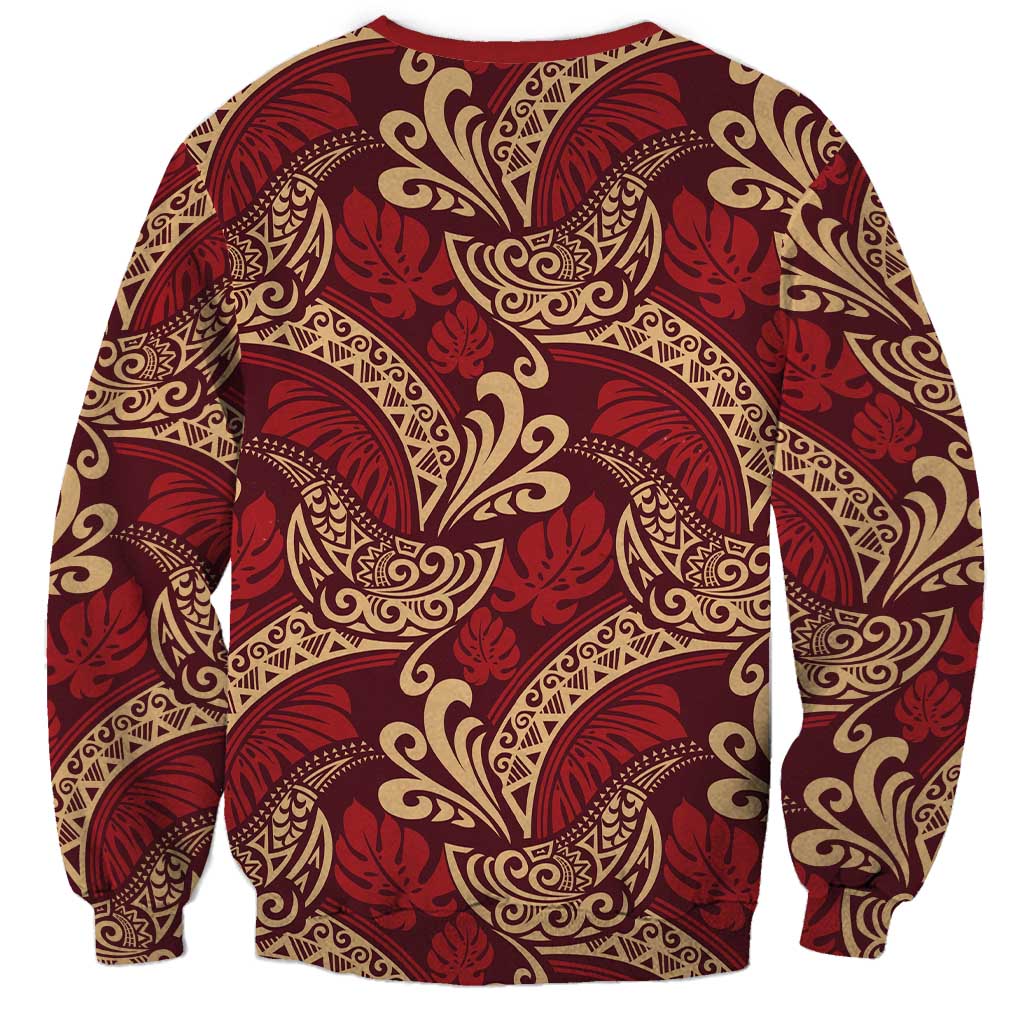 Luxury Red Monstera Sweatshirt Polynesian Tribal Pattern LT01 - Polynesian Pride