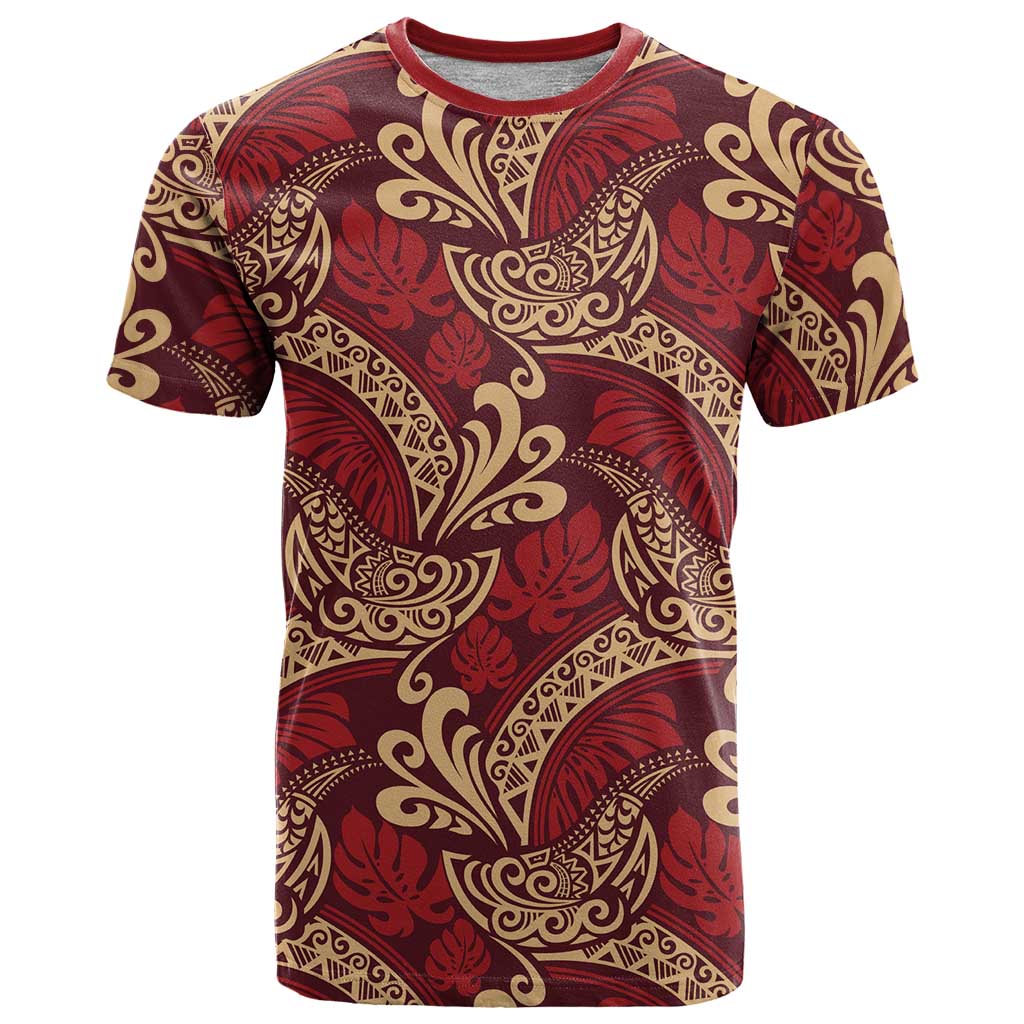 Luxury Red Monstera T Shirt Polynesian Tribal Pattern LT01 Red - Polynesian Pride