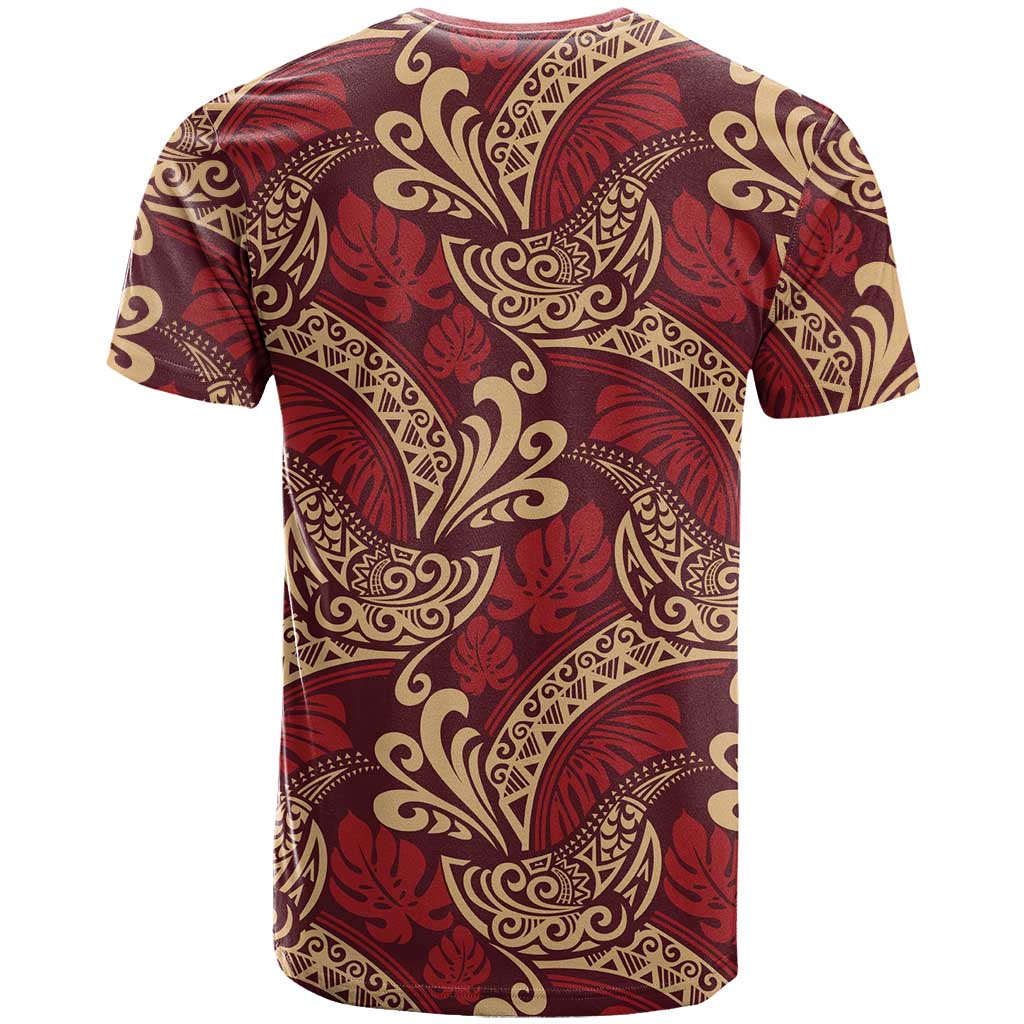 Luxury Red Monstera T Shirt Polynesian Tribal Pattern LT01 - Polynesian Pride