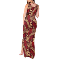 Luxury Red Monstera Tank Maxi Dress Polynesian Tribal Pattern LT01 - Polynesian Pride