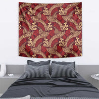 Luxury Red Monstera Tapestry Polynesian Tribal Pattern - Polynesian Pride