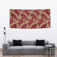 Luxury Red Monstera Tapestry Polynesian Tribal Pattern - Polynesian Pride