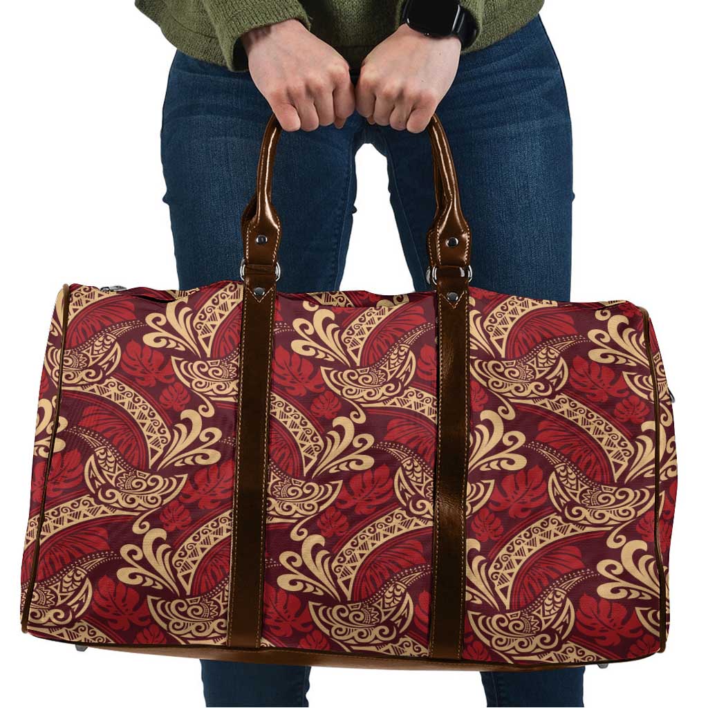 Luxury Red Monstera Travel Bag Polynesian Tribal Pattern - Polynesian Pride