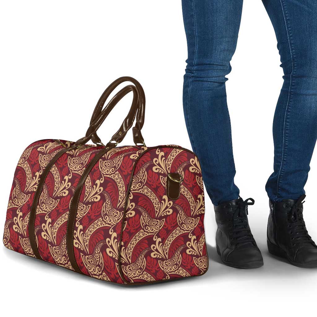 Luxury Red Monstera Travel Bag Polynesian Tribal Pattern - Polynesian Pride