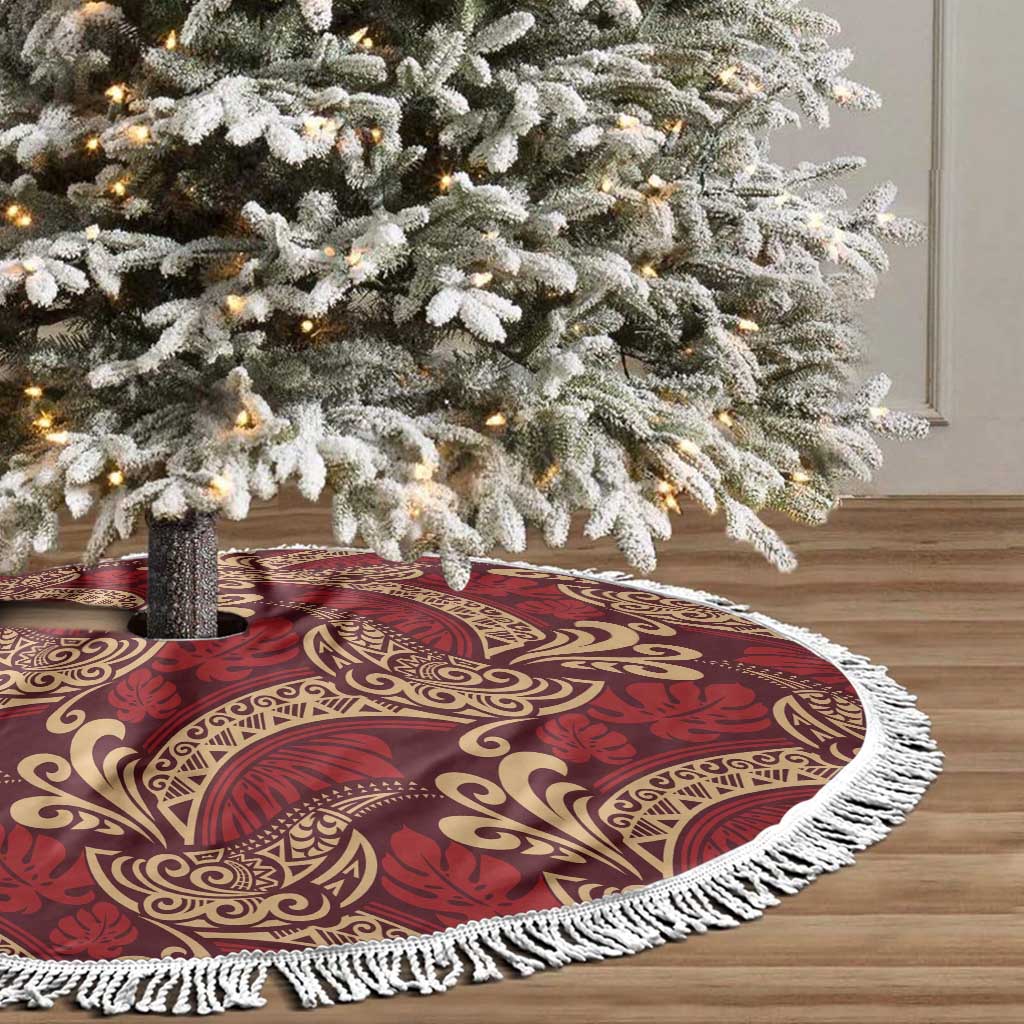 Luxury Red Monstera Tree Skirt Polynesian Tribal Pattern LT01 - Polynesian Pride