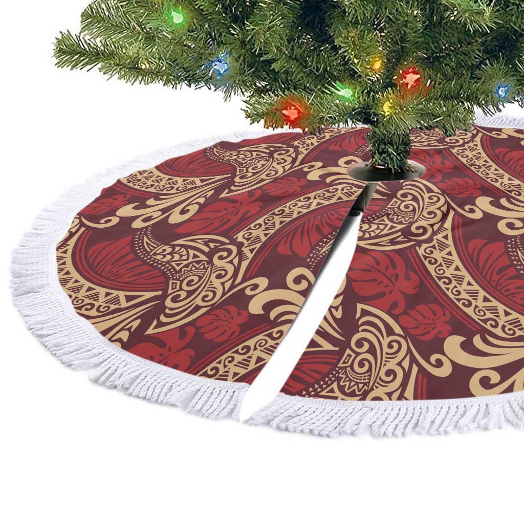 Luxury Red Monstera Tree Skirt Polynesian Tribal Pattern LT01 - Polynesian Pride
