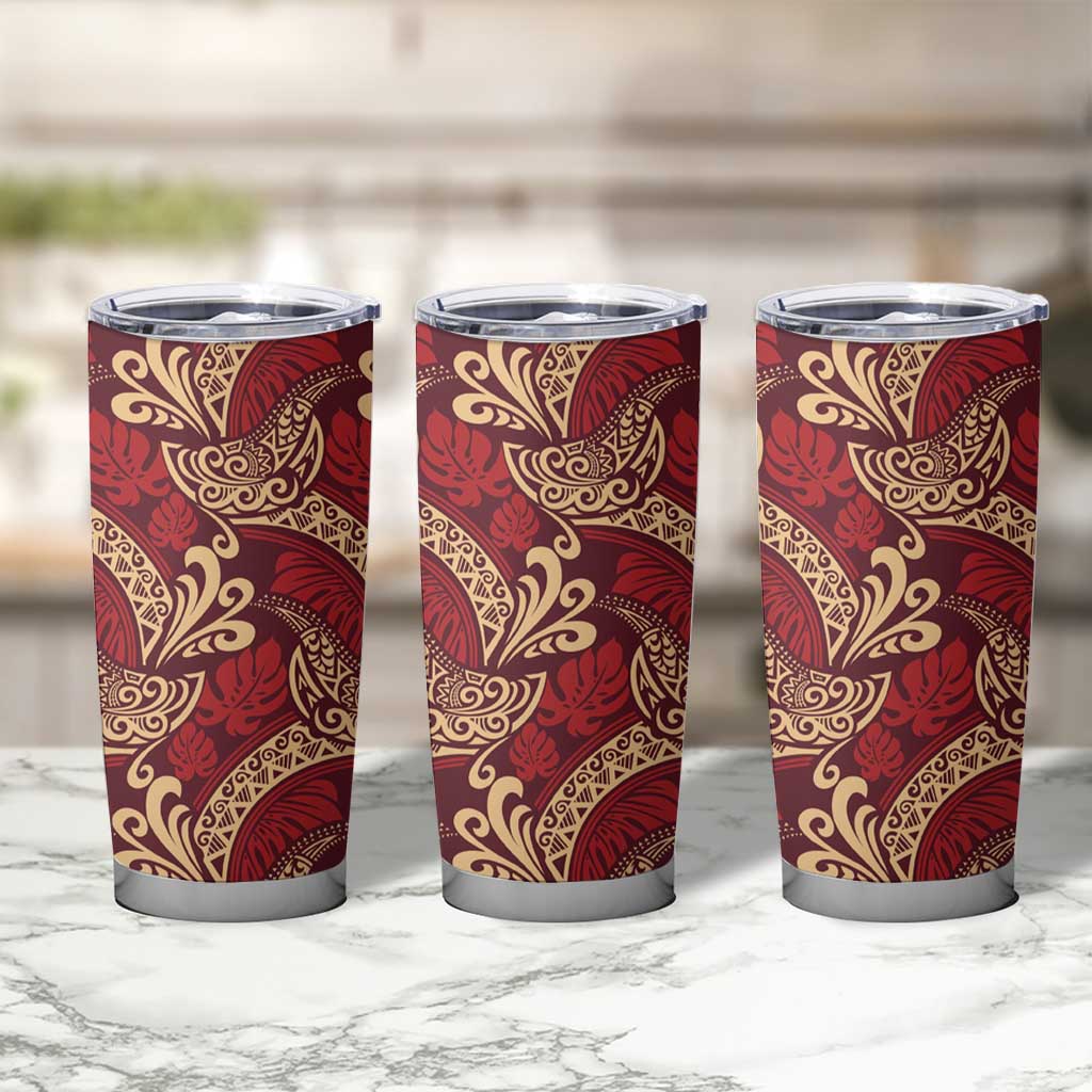 Luxury Red Monstera Tumbler Cup Polynesian Tribal Pattern LT01 - Polynesian Pride