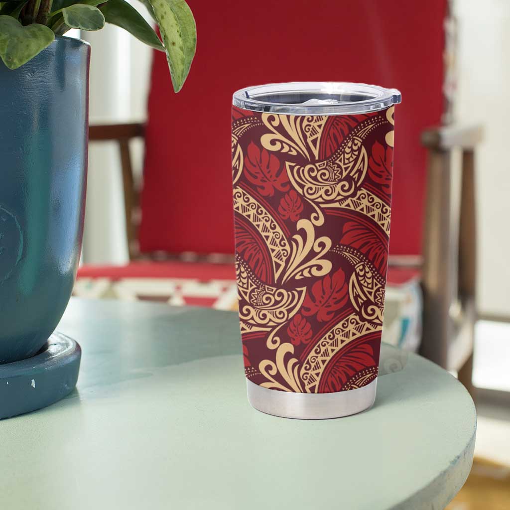 Luxury Red Monstera Tumbler Cup Polynesian Tribal Pattern LT01 - Polynesian Pride