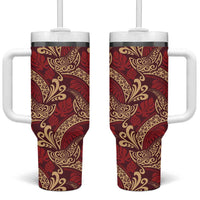 Luxury Red Monstera Tumbler With Handle Polynesian Tribal Pattern - Polynesian Pride