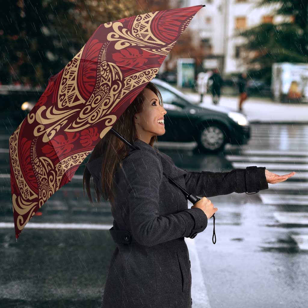 Luxury Red Monstera Umbrella Polynesian Tribal Pattern LT01 - Polynesian Pride