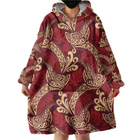 Luxury Red Monstera Wearable Blanket Hoodie Polynesian Tribal Pattern LT01 - Polynesian Pride