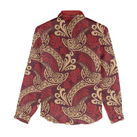 Luxury Red Monstera Women Casual Shirt Polynesian Tribal Pattern - Polynesian Pride