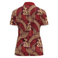 Luxury Red Monstera Women Polo Shirt Polynesian Tribal Pattern LT01 - Polynesian Pride