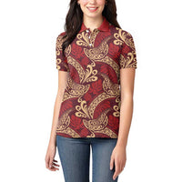 Luxury Red Monstera Women Polo Shirt Polynesian Tribal Pattern LT01 - Polynesian Pride