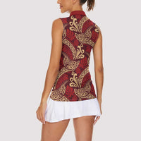 Luxury Red Monstera Women Sleeveless Polo Shirt Polynesian Tribal Pattern LT01 - Polynesian Pride