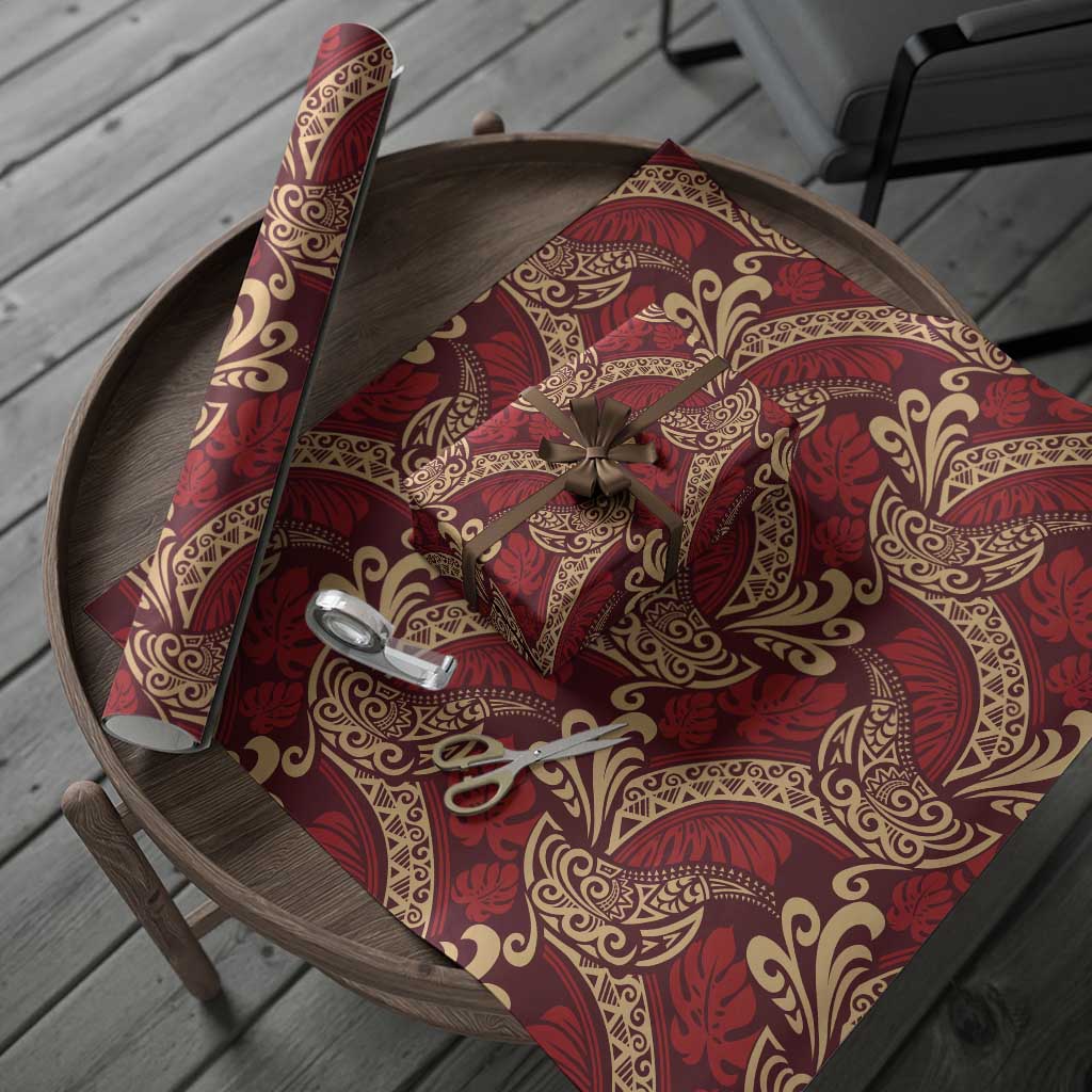 Luxury Red Monstera Wrapping Paper Polynesian Tribal Pattern LT01 - Polynesian Pride