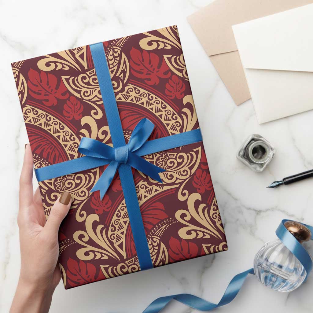 Luxury Red Monstera Wrapping Paper Polynesian Tribal Pattern LT01 - Polynesian Pride
