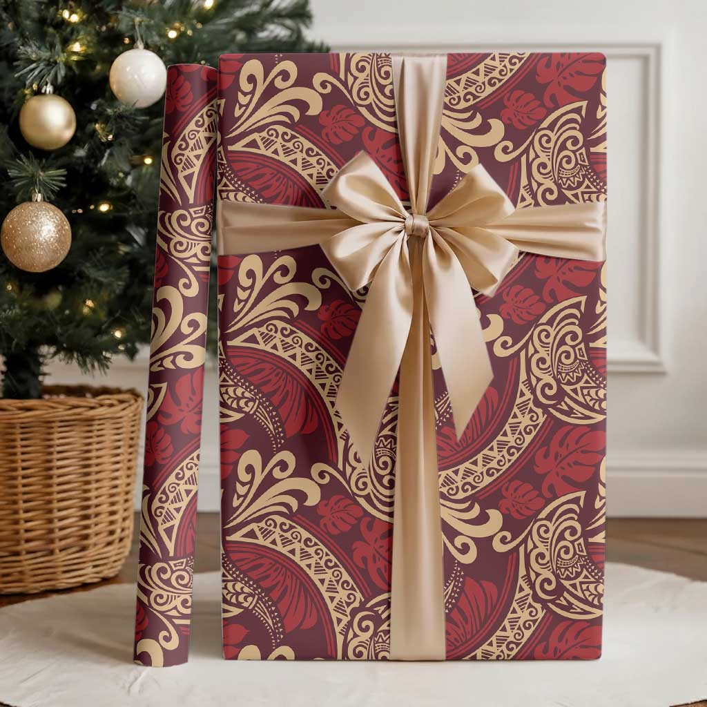 Luxury Red Monstera Wrapping Paper Polynesian Tribal Pattern LT01 - Polynesian Pride