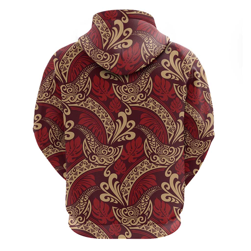 Luxury Red Monstera Zip Hoodie Polynesian Tribal Pattern LT01 - Polynesian Pride