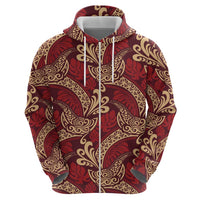 Luxury Red Monstera Zip Hoodie Polynesian Tribal Pattern LT01 - Polynesian Pride