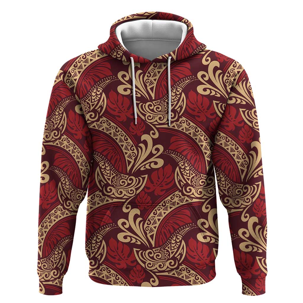 Luxury Red Monstera Zip Hoodie Polynesian Tribal Pattern LT01 Pullover Hoodie Red - Polynesian Pride