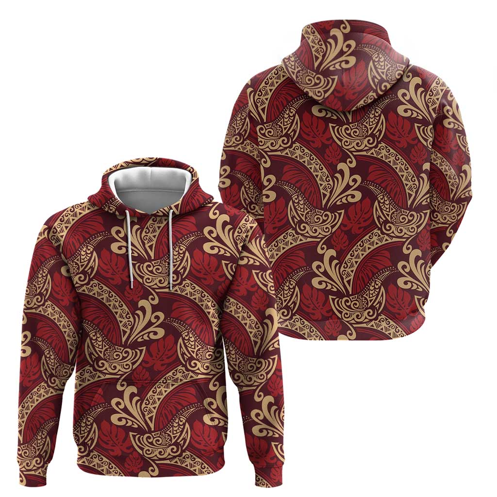 Luxury Red Monstera Zip Hoodie Polynesian Tribal Pattern LT01 - Polynesian Pride