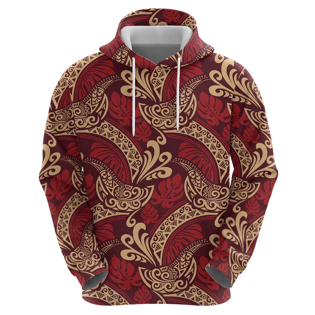 Luxury Red Monstera Zip Hoodie Polynesian Tribal Pattern LT01 - Polynesian Pride