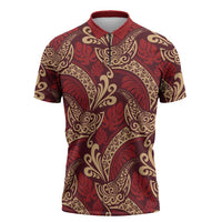 Luxury Red Monstera Zipper Polo Shirt Polynesian Tribal Pattern LT01 Red - Polynesian Pride