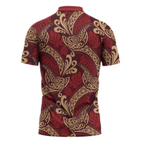 Luxury Red Monstera Zipper Polo Shirt Polynesian Tribal Pattern LT01 - Polynesian Pride