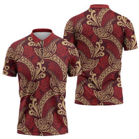 Luxury Red Monstera Zipper Polo Shirt Polynesian Tribal Pattern LT01 - Polynesian Pride