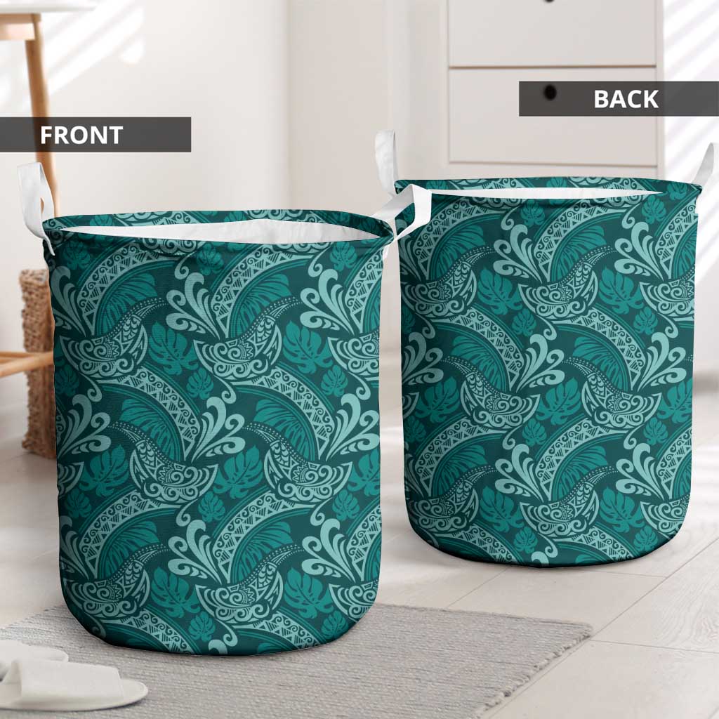 Teal Monstera Laundry Basket Polynesian Tribal Pattern LT01 - Polynesian Pride