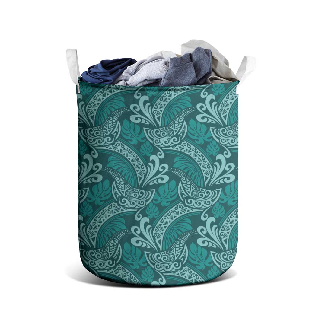 Teal Monstera Laundry Basket Polynesian Tribal Pattern LT01 - Polynesian Pride