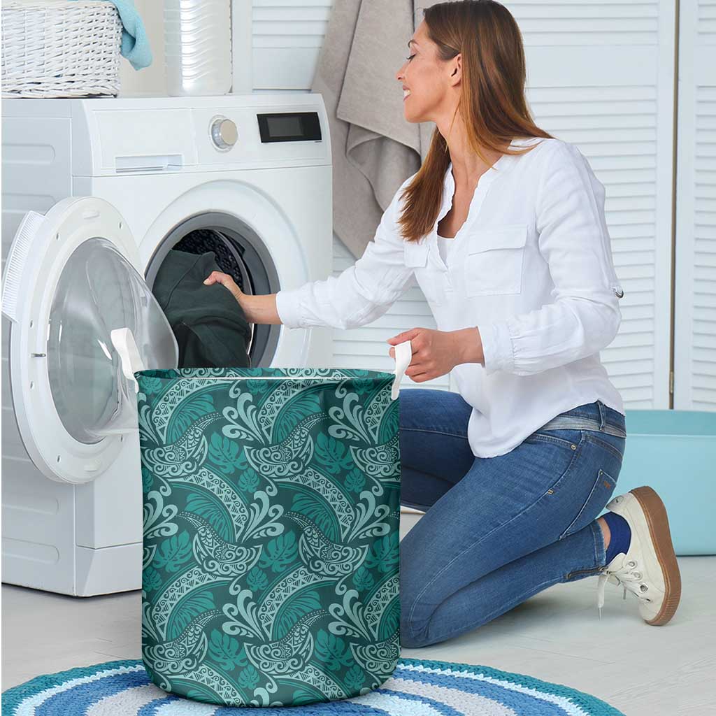 Teal Monstera Laundry Basket Polynesian Tribal Pattern LT01 - Polynesian Pride