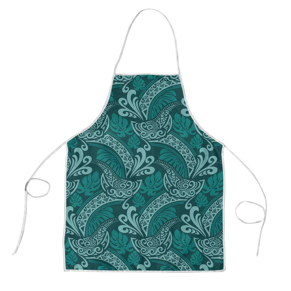 Teal Monstera Apron Polynesian Tribal Pattern - Polynesian Pride