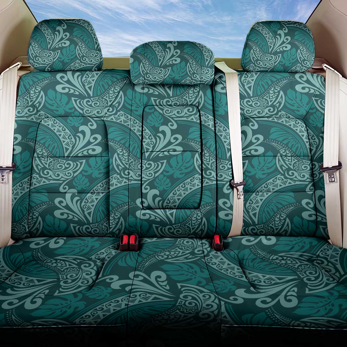 Teal Monstera Back Car Seat Cover Polynesian Tribal Pattern LT01 One Size Teal - Polynesian Pride