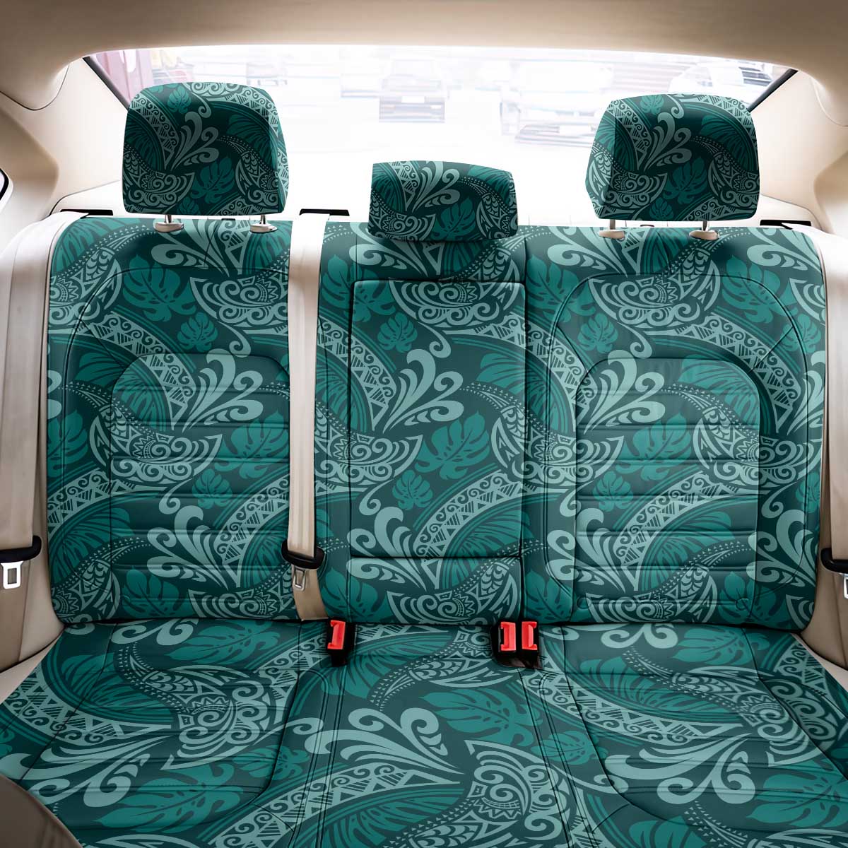 Teal Monstera Back Car Seat Cover Polynesian Tribal Pattern LT01 - Polynesian Pride
