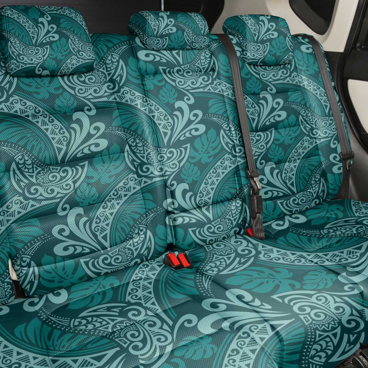 Teal Monstera Back Car Seat Cover Polynesian Tribal Pattern LT01 - Polynesian Pride