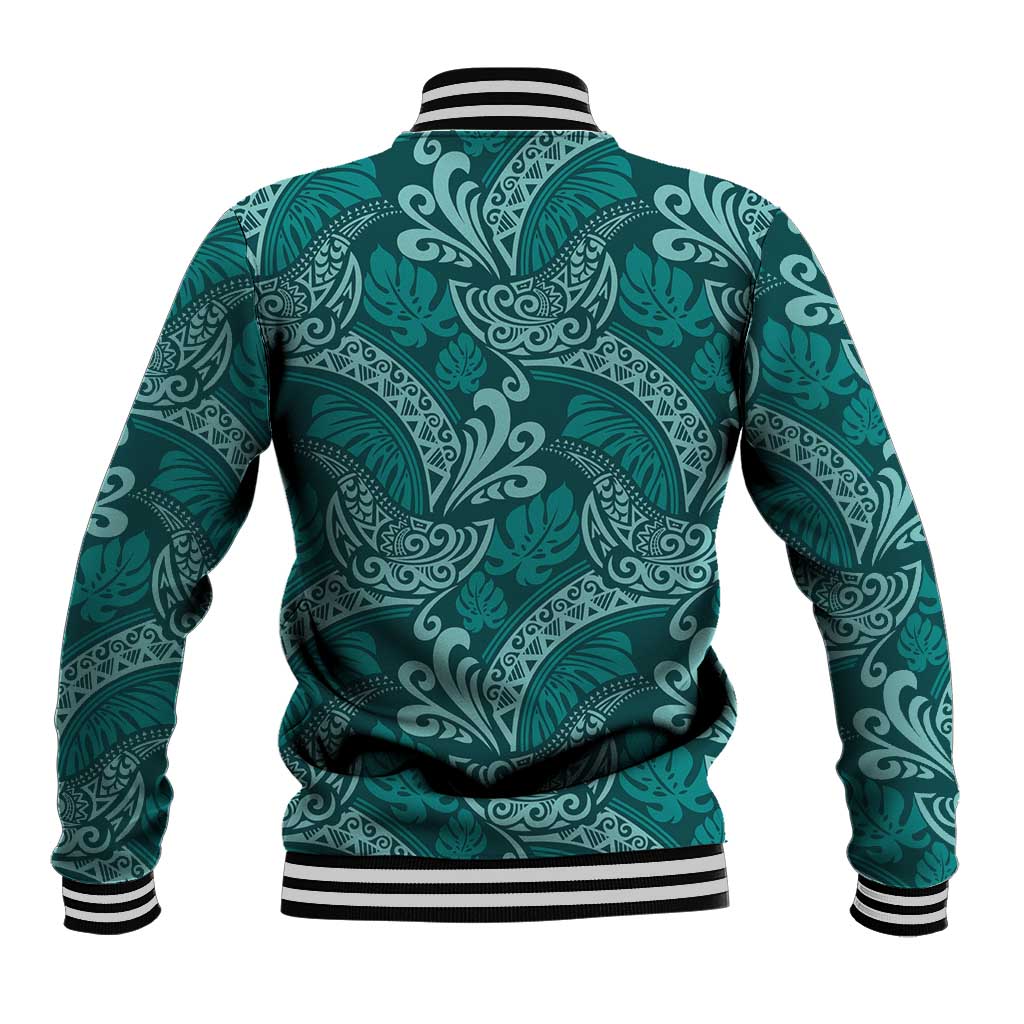 Teal Monstera Baseball Jacket Polynesian Tribal Pattern LT01 - Polynesian Pride