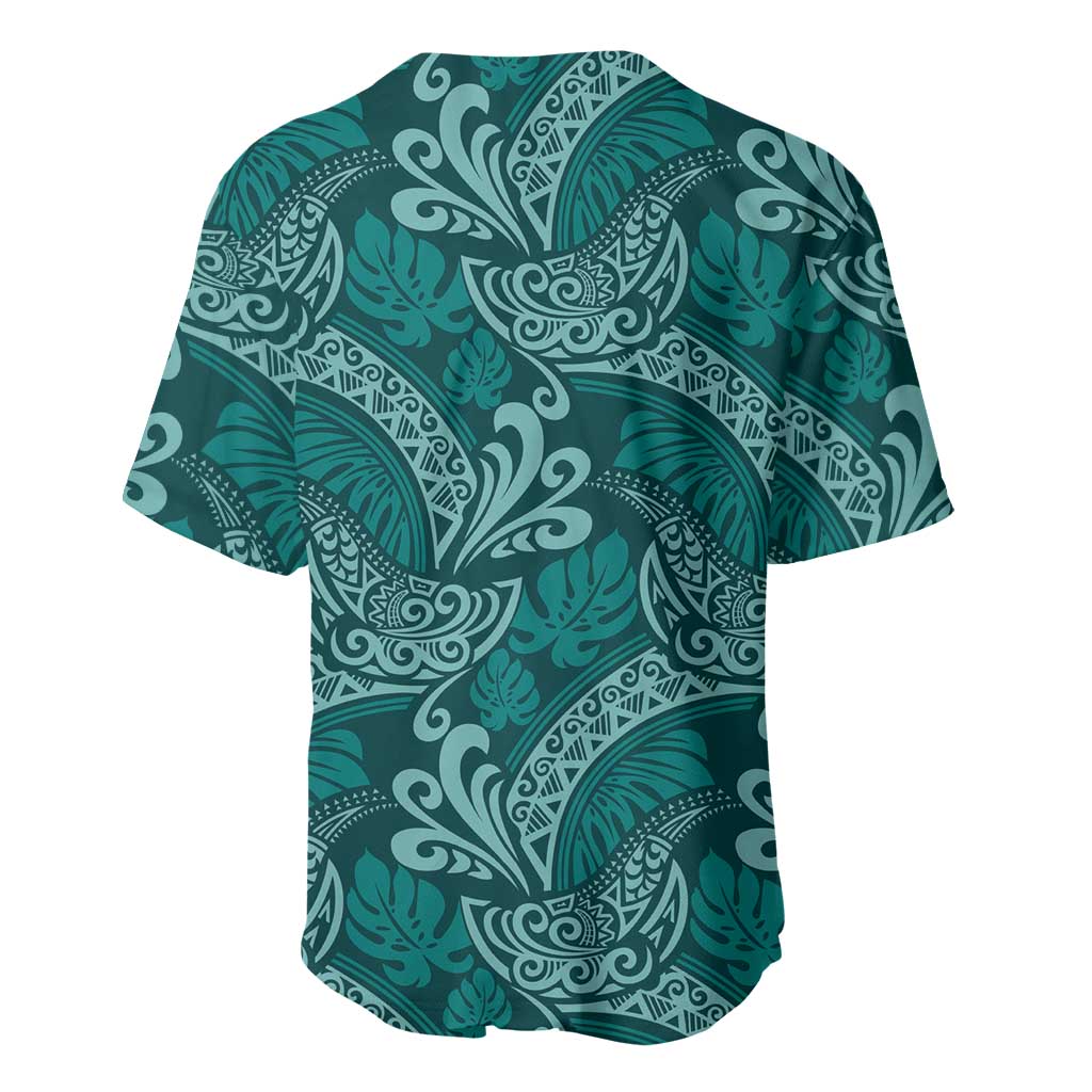 Teal Monstera Baseball Jersey Polynesian Tribal Pattern LT01 - Polynesian Pride