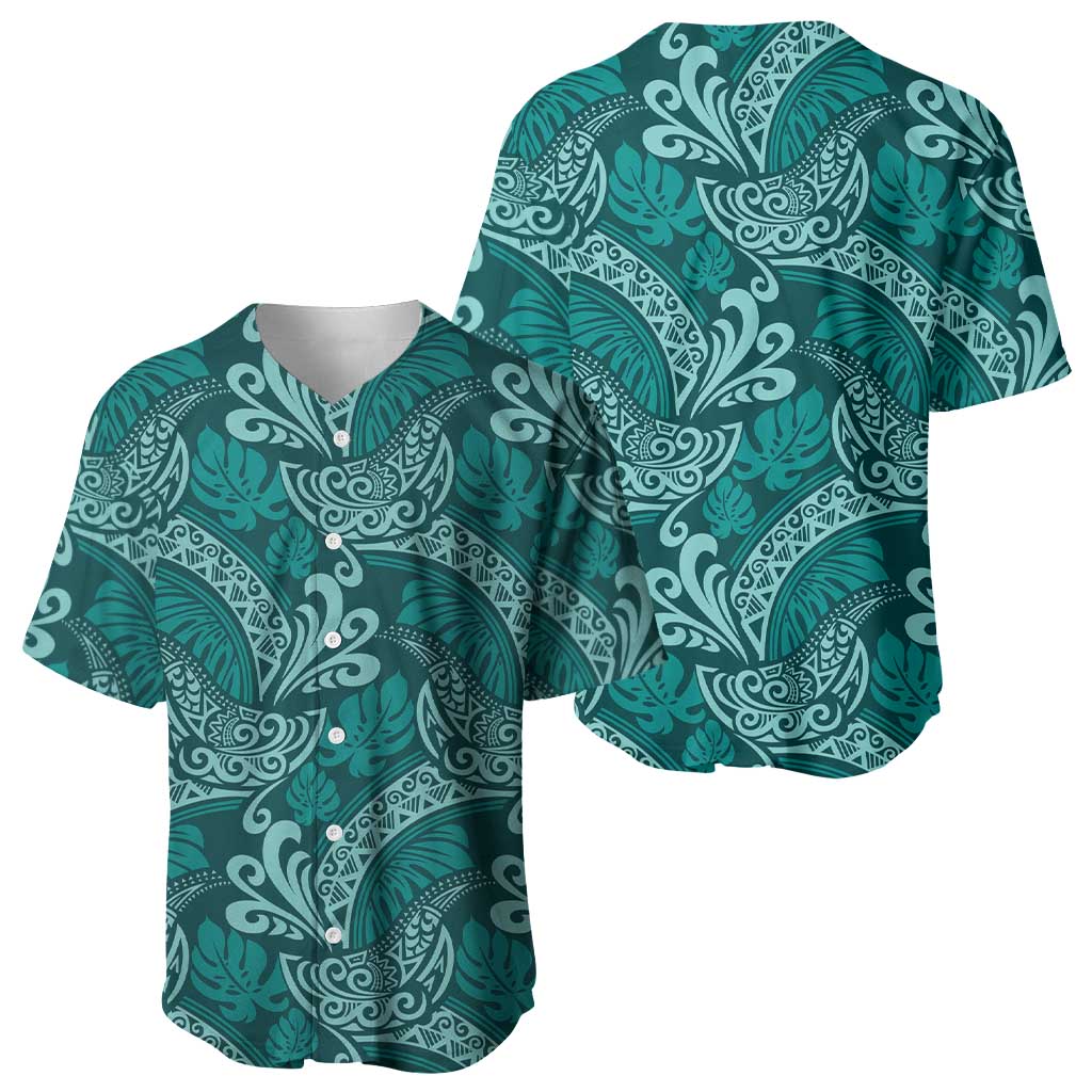 Teal Monstera Baseball Jersey Polynesian Tribal Pattern LT01 - Polynesian Pride