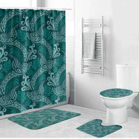 Teal Monstera Bathroom Set Polynesian Tribal Pattern - Polynesian Pride