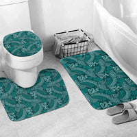 Teal Monstera Bathroom Set Polynesian Tribal Pattern - Polynesian Pride