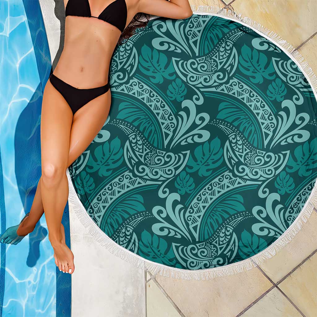 Teal Monstera Beach Blanket Polynesian Tribal Pattern - Polynesian Pride