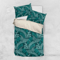 Teal Monstera Bedding Set Polynesian Tribal Pattern - Polynesian Pride